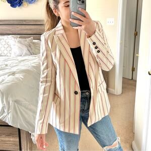 NEW See U Soon Cream Striped Cotton Linen Blazer Small Single-Breasted